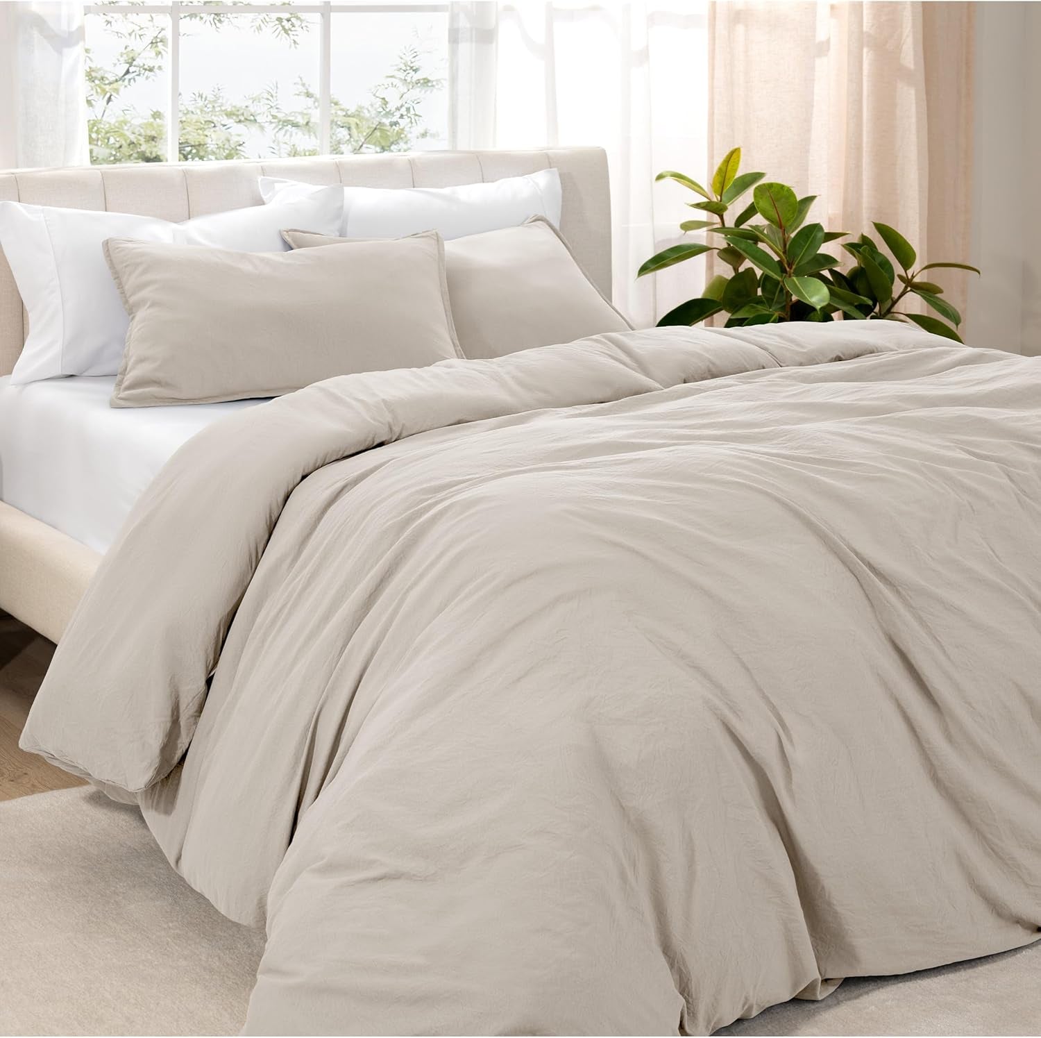 Bare Home Microfiber Duvet Cover Set - Ultra Soft Washed Microfiber - Twin/Twin Extra Long - Linen-Like Look - Easy Care - Breathable Fabric - Our Softest Duvet Cover Set (Twin/Twin XL, Fog)