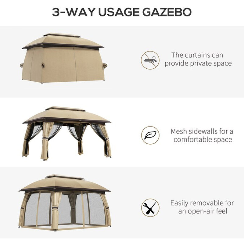 9.83-Ft X 13-Ft Outdoor Gazebo Canopy Shelter with Netting Beige Gazebo with Soft Top Roof