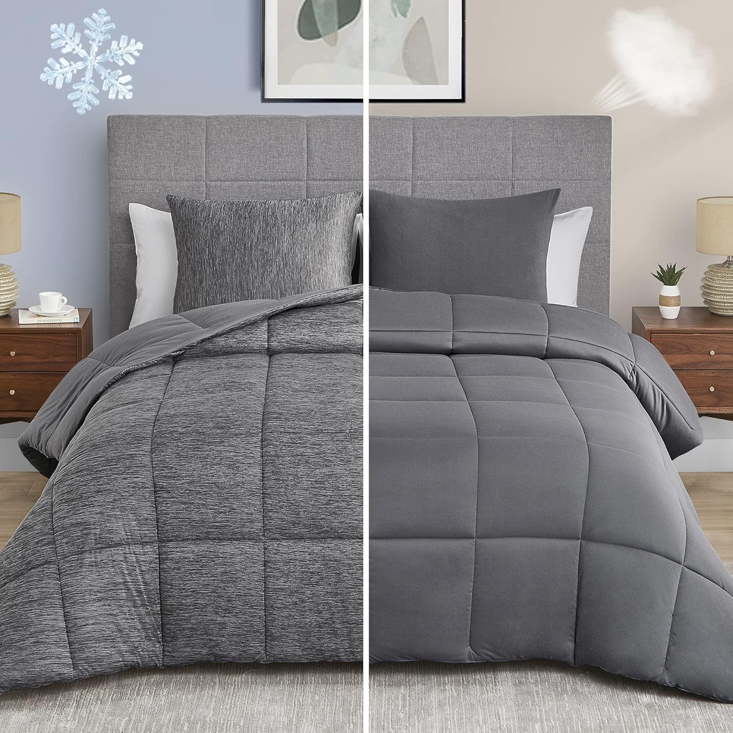 Grey King Comforter Set, 3 Pieces Reversible Cooling & Breathable Comforter, Lightweight All Season down Alternative Bedding Comforter Set (106"X90")