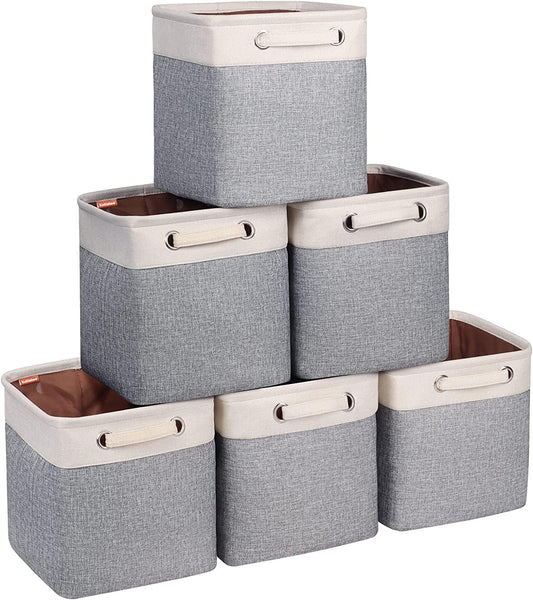 Kntiwiwo Cube Storage Bins 10.5” X 10.5 X 11” Cloth Baskets for Storage with Handles Storage Bins for Shelf, Closet, Office Organizer, Set of 6