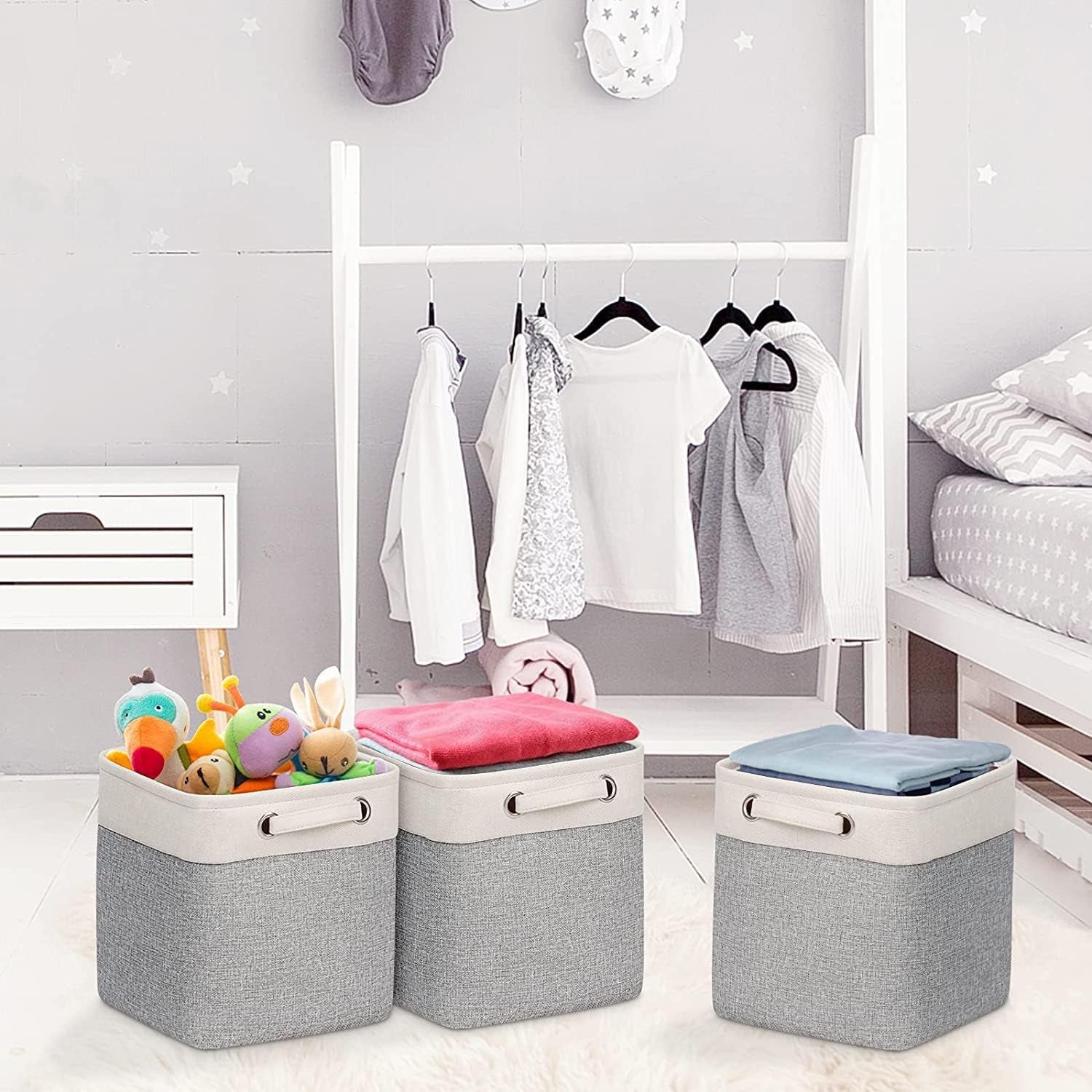 Kntiwiwo Cube Storage Bins 10.5” X 10.5 X 11” Cloth Baskets for Storage with Handles Storage Bins for Shelf, Closet, Office Organizer, Set of 6