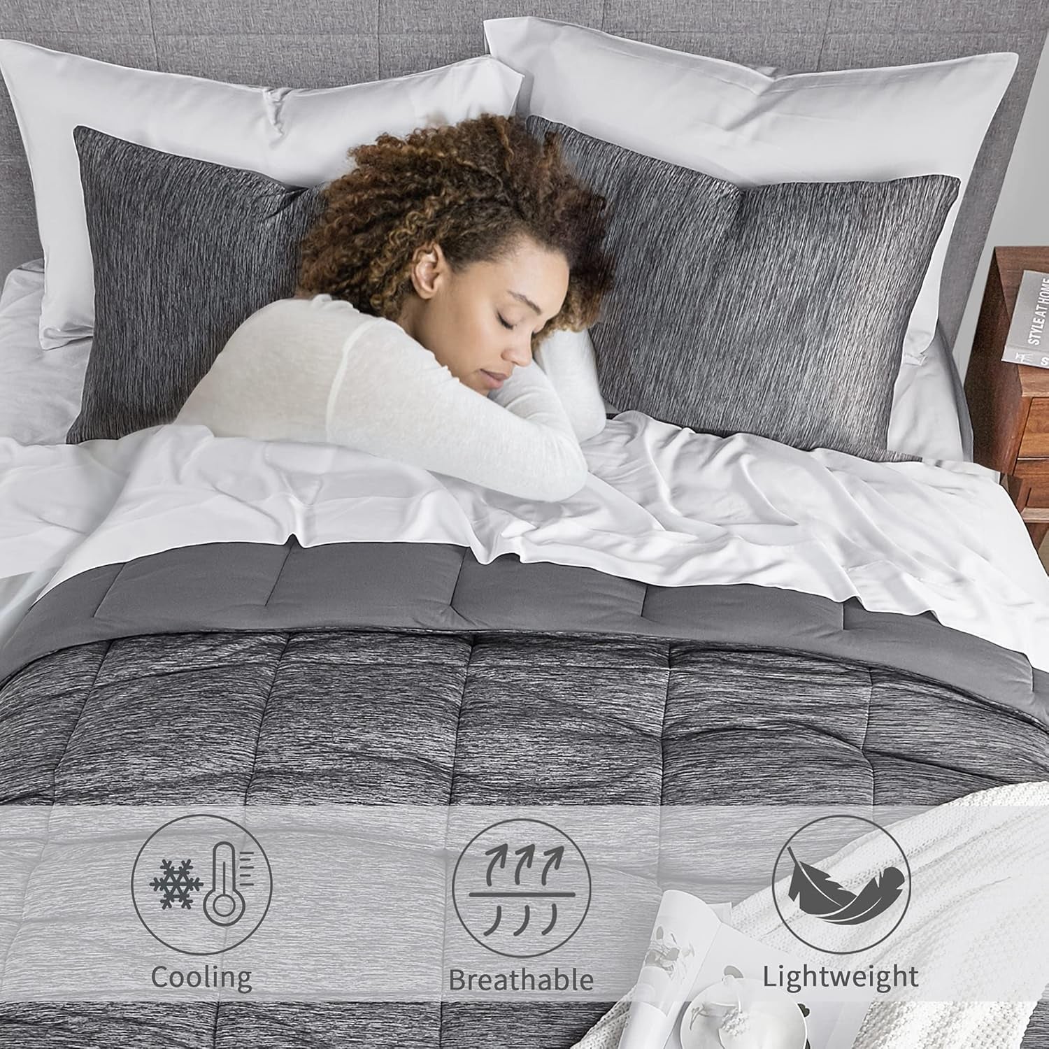 Grey King Comforter Set, 3 Pieces Reversible Cooling & Breathable Comforter, Lightweight All Season down Alternative Bedding Comforter Set (106"X90")