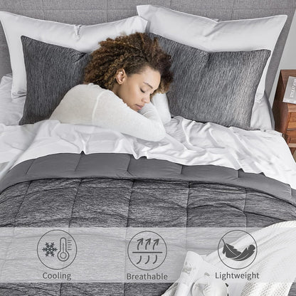 Grey King Comforter Set, 3 Pieces Reversible Cooling & Breathable Comforter, Lightweight All Season down Alternative Bedding Comforter Set (106"X90")